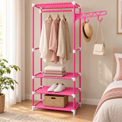 Guarda-Roupa Infantil Cabideiro Arara Organizador 3 Prateleiras Gancho Lateral 170cm