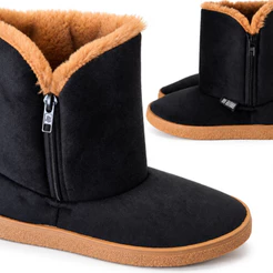 Bota Pantufa Preta Tecido Suede Feminina Cano Médio