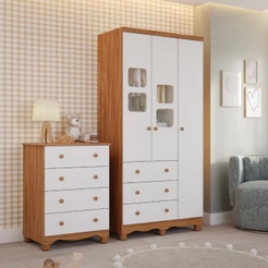 Quarto de Bebê Completo Gaveteiro 4 Gavetas Guarda Roupa 3 Portas Uli 100% MDF