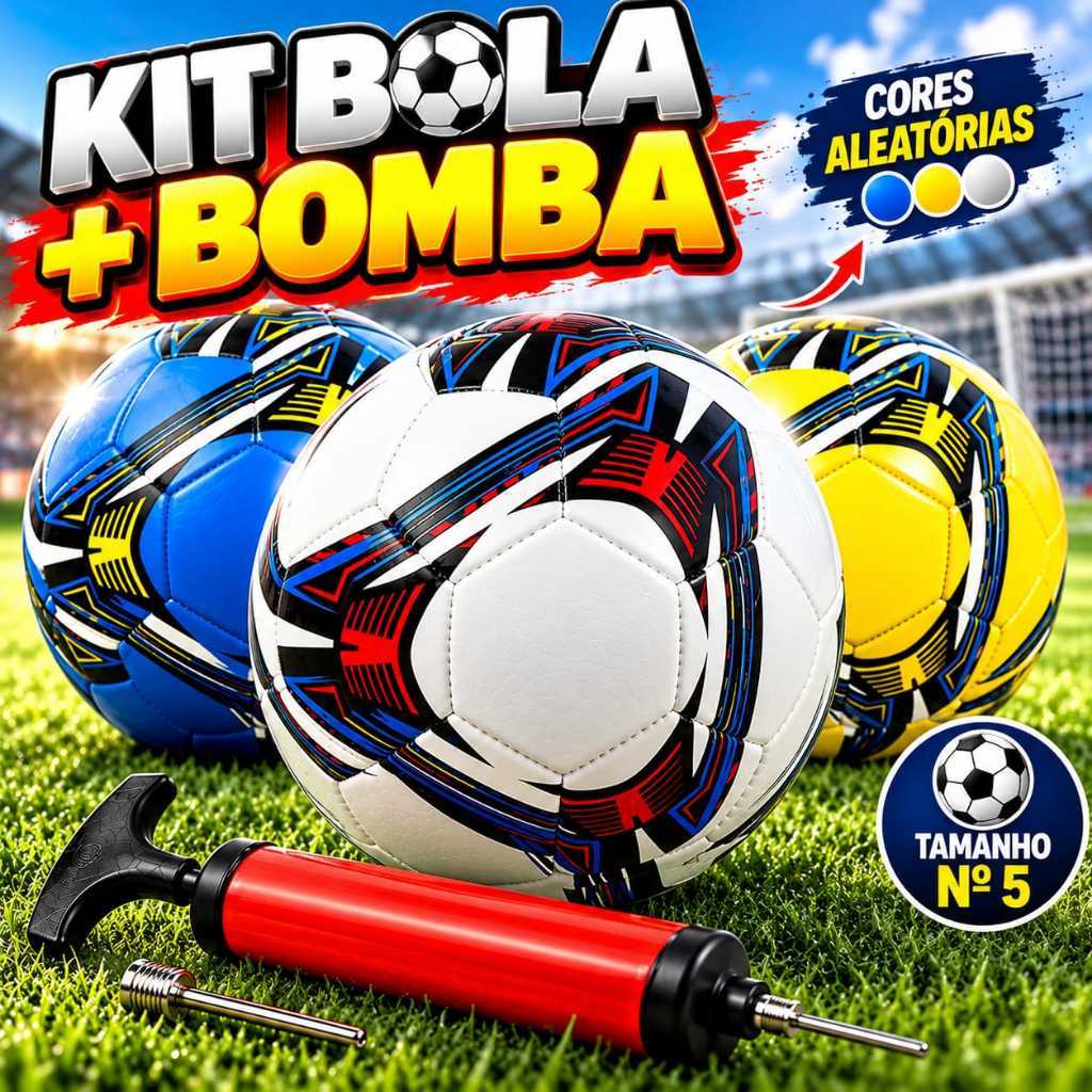 Bola de Futebol Campo N°5 Com Bomba de Ar Bola Esportiva para Treino e Quadra Bola Couro Diversas Cores Resistente