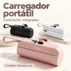 Mini Carregador Portátil Power Bank 10000mAh 2 em 1 Tipo-C e Lightning com Alça