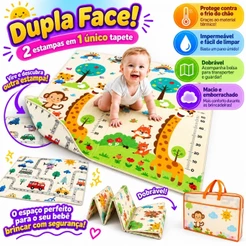 Tapete Tatame Infantil Dupla Face Enorme Macio Dobrável Emborrachado com Bolsa Bebês e Crianças