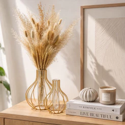 Vaso Hidropônico de Vidro com Suporte Ferro Dourado Estilo Nórdico Decoração de Mesa Sala Casa Quarto