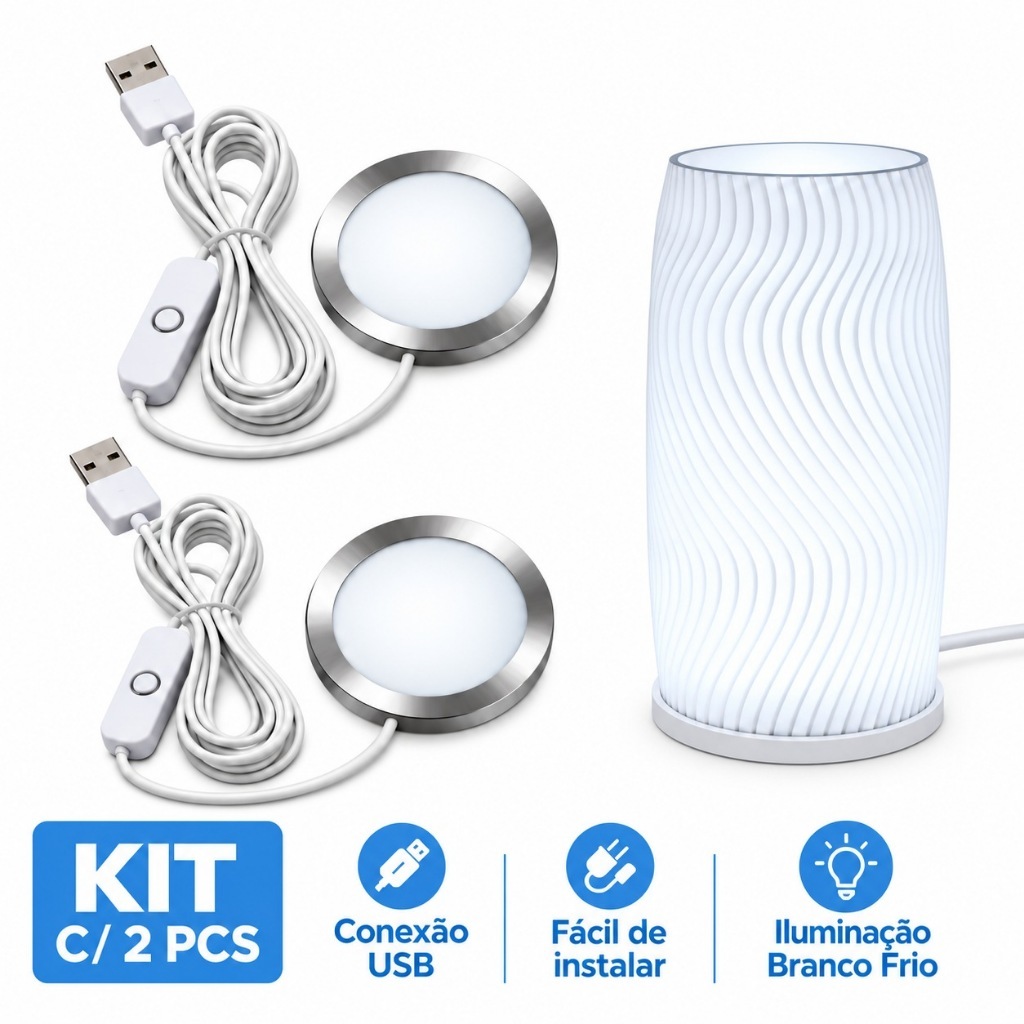 Kit 2x LED 001 Branco Frio USB 5V para Impressora 3D Bambu Lab Projeto DIY