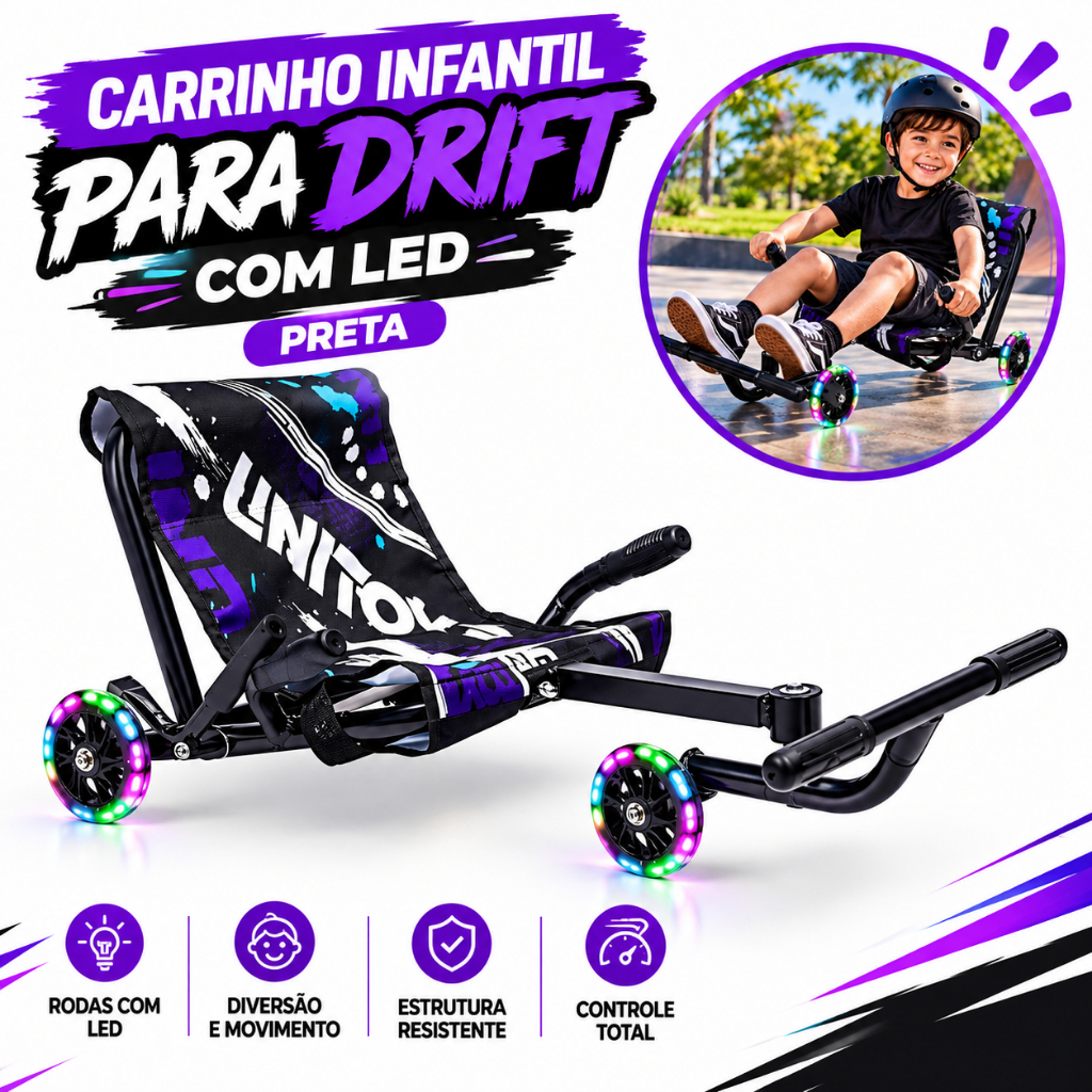 Carrinho Infantil de Drift com Rodas LED Freio Manual até 60 kg