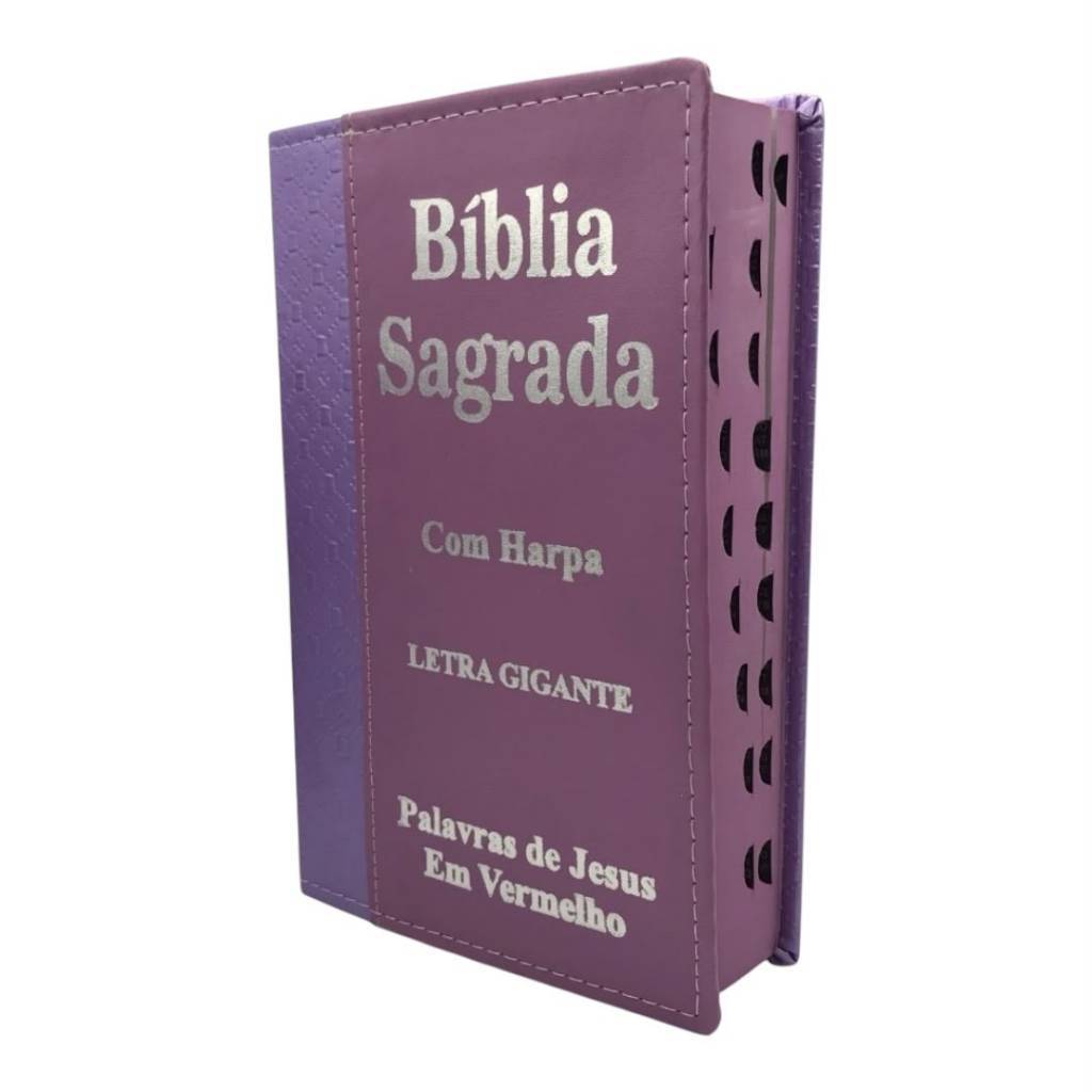 Bíblia Sagrada Tamanho Grande Com Harpa Palavras de Jesus em vermelho Faixa Lilás