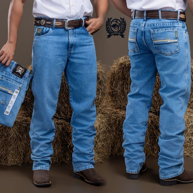 Detalhes do CALÇA COUNTRY ARIA, CIN, MASCULINA JEANS , AMERICANA , TECIDO GROSSO ,BARRA BALAO E LANÇAMENTO