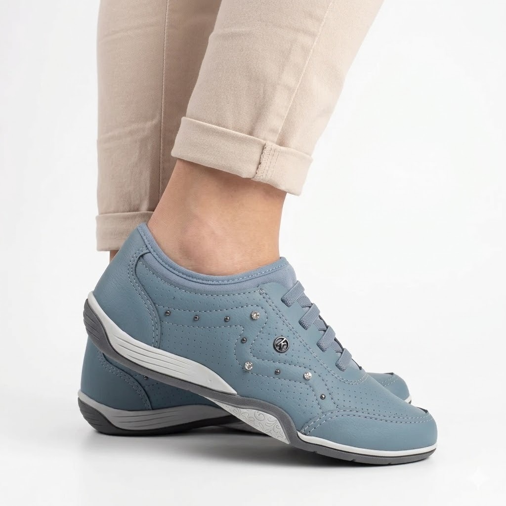 Tênis Feminino Kolosh Azul Claro Casual Confortável Respirável Dia a Dia Strass em Oferta na Shopee