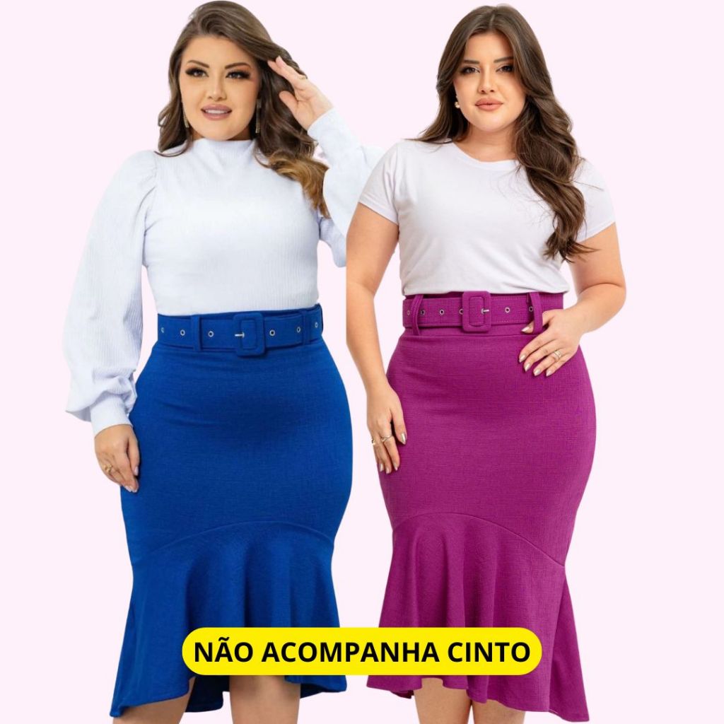 KIT 2 Saias Jacquard Sereia Midi Gode  *NÃO ACOMPANHA CINTO* Cores Sortidas M G GG Atacado em Oferta na Shopee