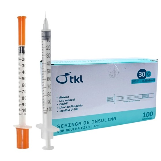 Seringa Insulina 1ml Com Agulha 8x0,30mm TKL 100 Unidades