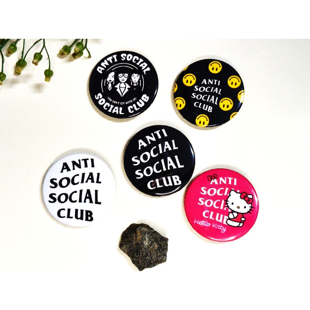 Kit 5 Bótons - Anti Social Social Club - Bóton 3,5cm | Streetwear - Personalizados Pin broche botton / Broche Alfinete