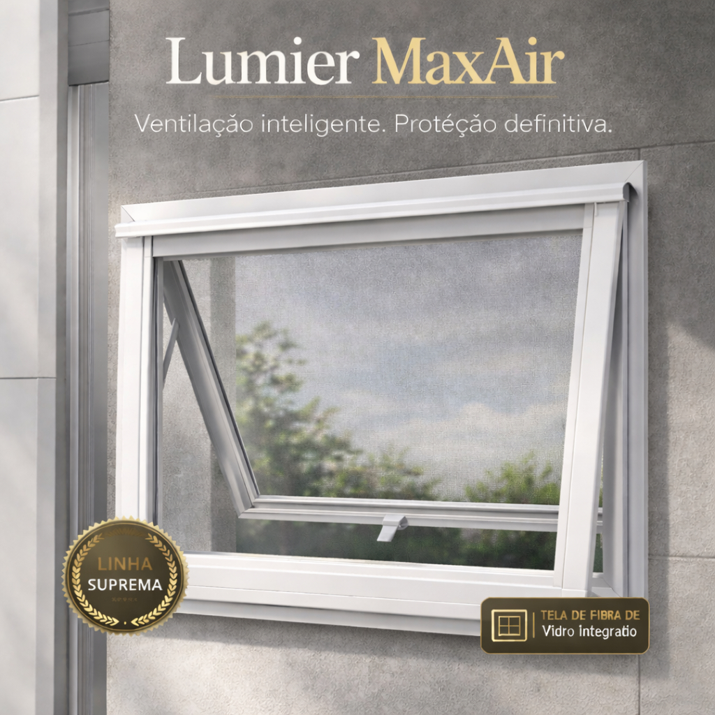 Janela Max-Ar da Linha Suprema com Tela Mosquiteiro de fibra de vidro Acoplada de fábrica e Vidro Boreal para vão 60x60