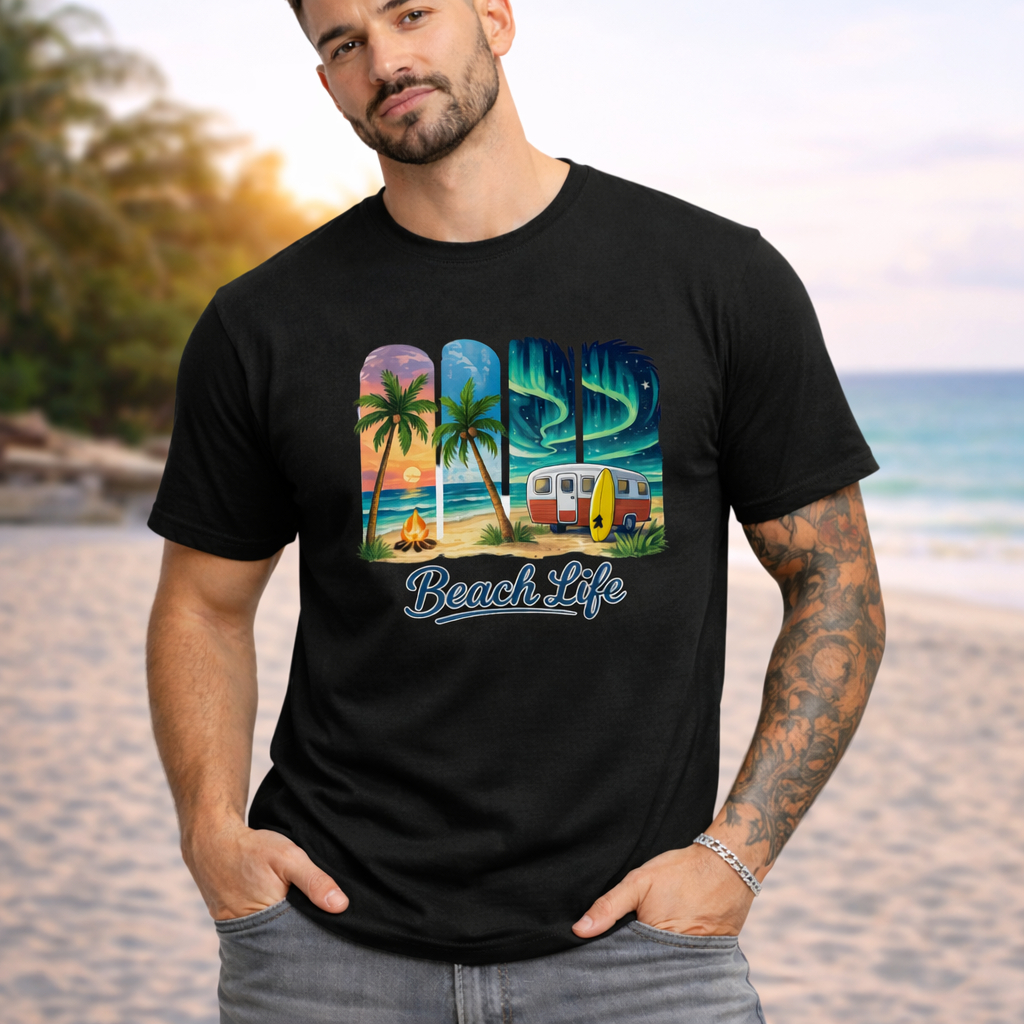 Camiseta Unissex Beach Life Praia Verão Estampada Camiseta Casual Algodão Confortável Estilo Surf