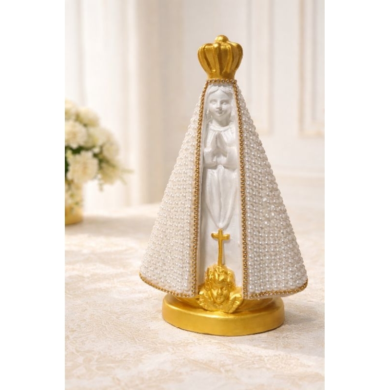Nossa Senhora Aparecida 22 cm – Manto Perolado + Terço Nossa Senhora Aparecida