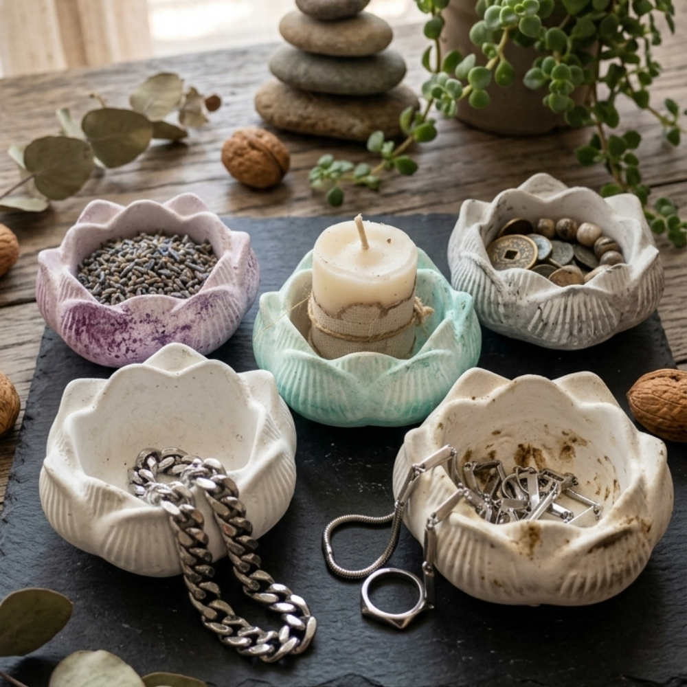 Castiçal Flor de Lótus | Mini Vaso para Suculentas | Cachepot Decorativo Estilo Flor de Lótus
