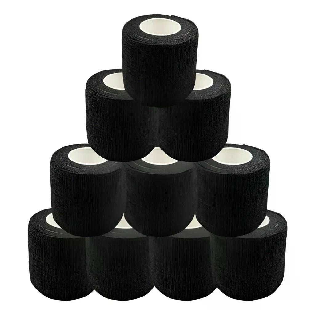 Bandagem Elástica Tattoo Biqueira Grip Fita Adesiva 5m Kit 3,5,10 Rolos Preto  Azul
