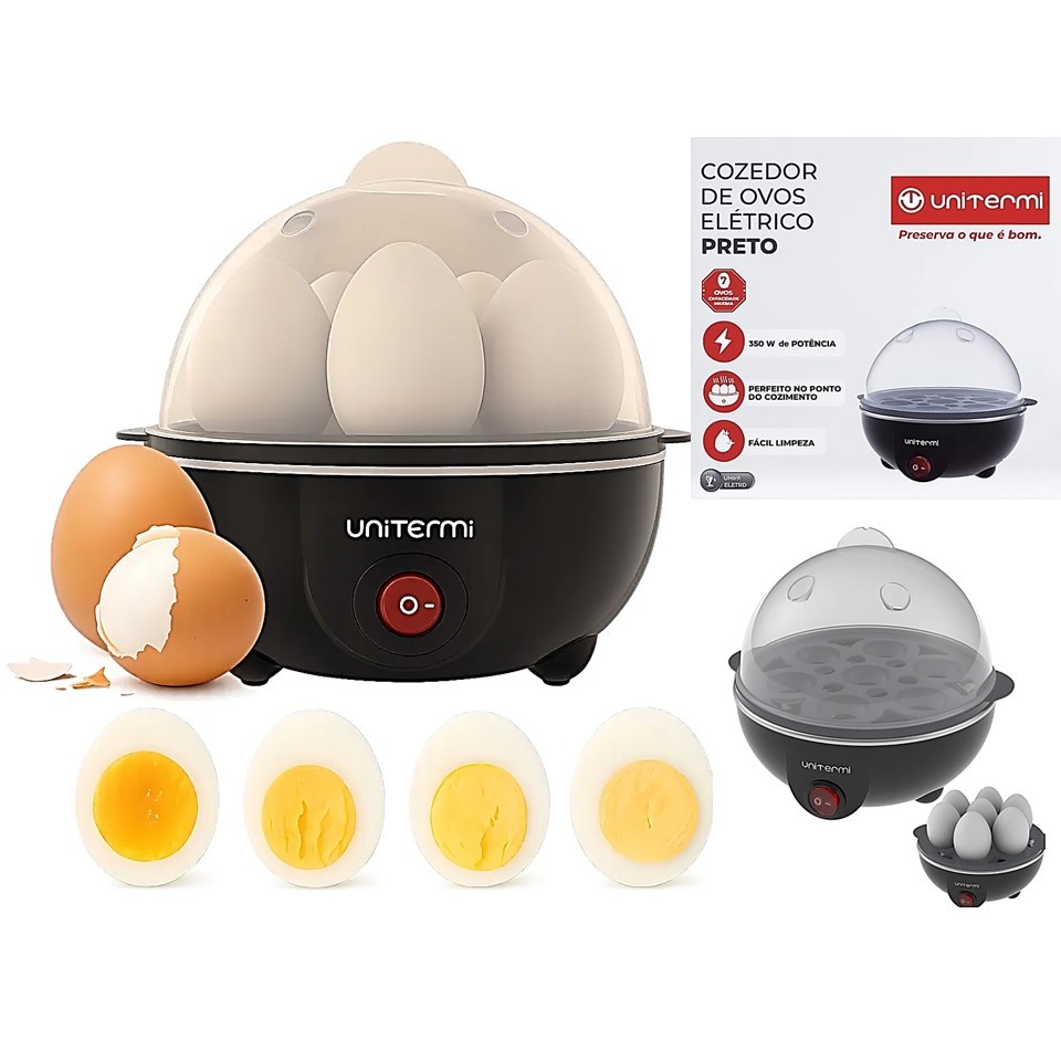 Cozedor De Ovos Elétrico Portátil Cozinha À Vapor Pratico Unitermi Original Cor Preto 127V