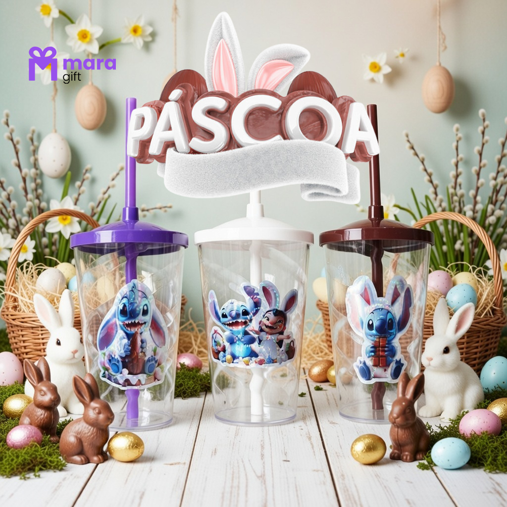 25 À 30 COPOS 400ML CRISTAL DE PÁSCOA COM TEMA LILO E STITCH em Oferta na Shopee