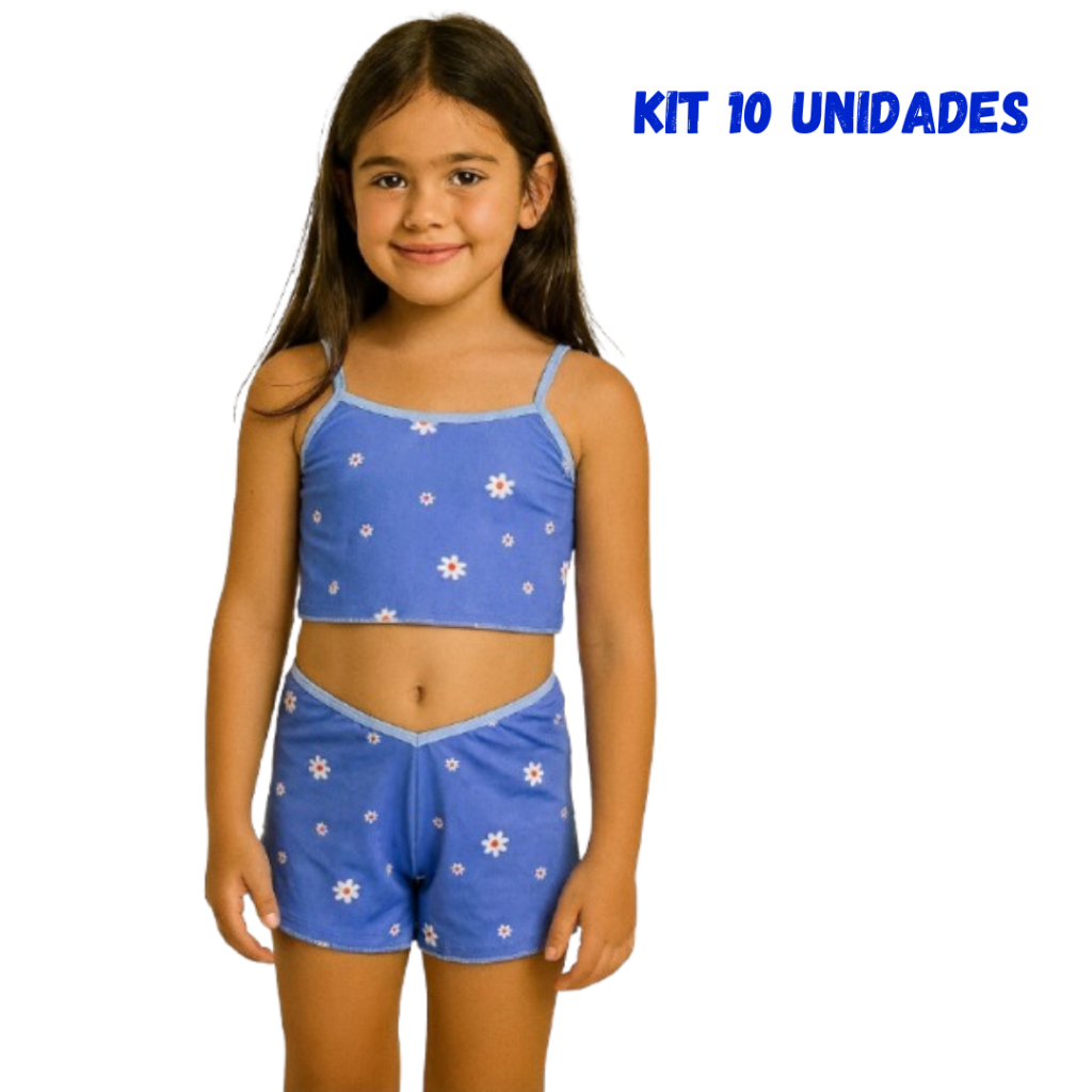Kit Exclusivo 10 Pijamas Infantil Menina de Malha Babydoll Camiseta + Short