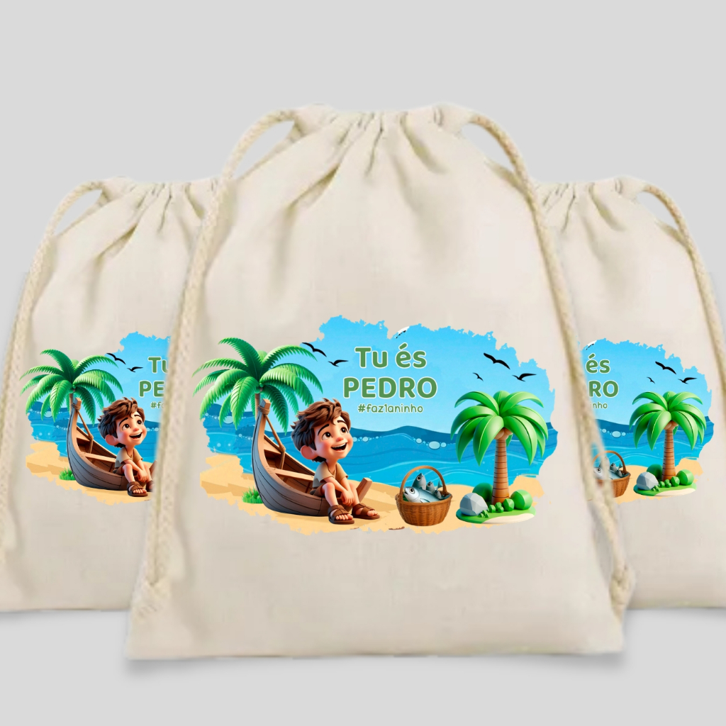 Kit Saquinhos de Algodão Cru “Tu És Pedro” | Aniversário Infantil Lembrancinha Personalizada Festa Infantil