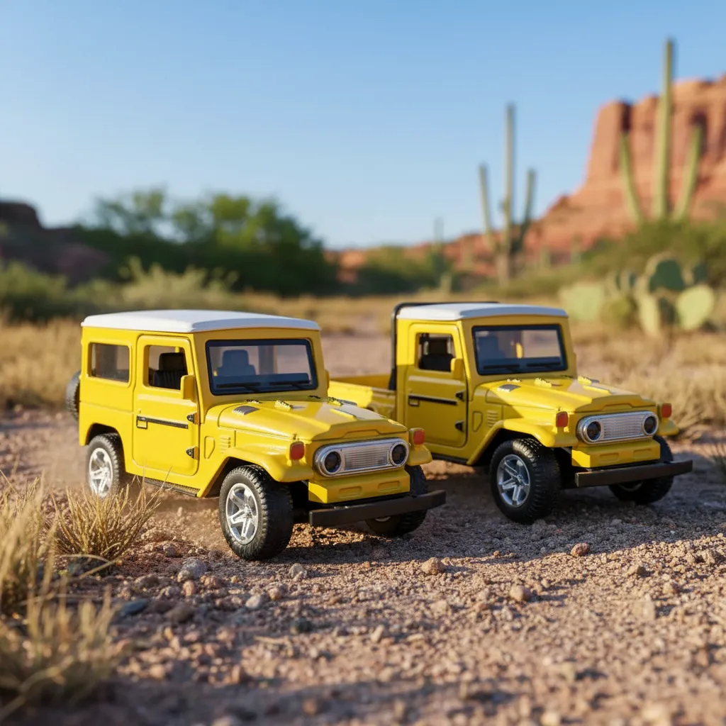 KIT 2 Carrinho Miniatura Toyota Bandeirante Jeep e Picape 1/36