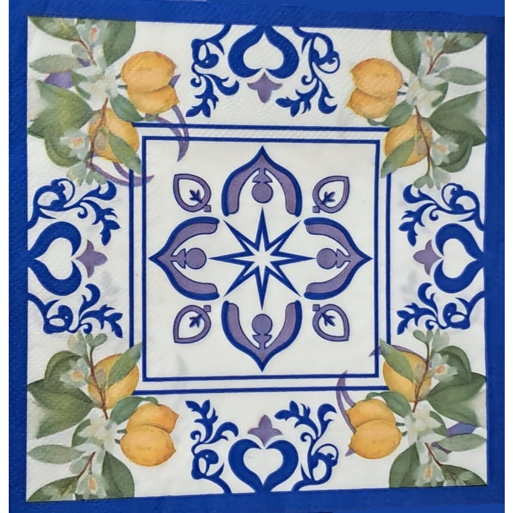 Kit 5 ou 2 folhas Guardanapo para Decoupage Limão Siciliano Azulejo. Guardanapos Toalhas de Papel Artesanato Decoupagem