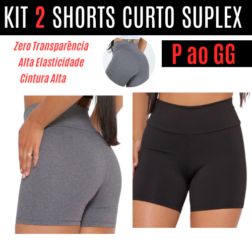 Kit C/ 2 Shorts Feminino Curto Academia Suplex Preto Cinza Cintura Alta Meia Coxa P ao GG Corrida Leggings Pilates