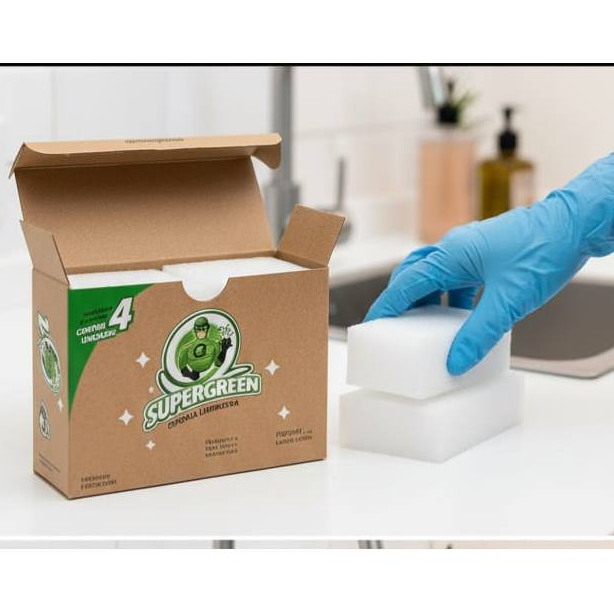 Esponja Mágica Limpeza Pesada Ákora Supergreen 4 Unidades