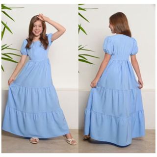 Vestido Longo Juvenil Menina Manga curta princesa bufante Moda Evangélica tres marias em Oferta na Shopee