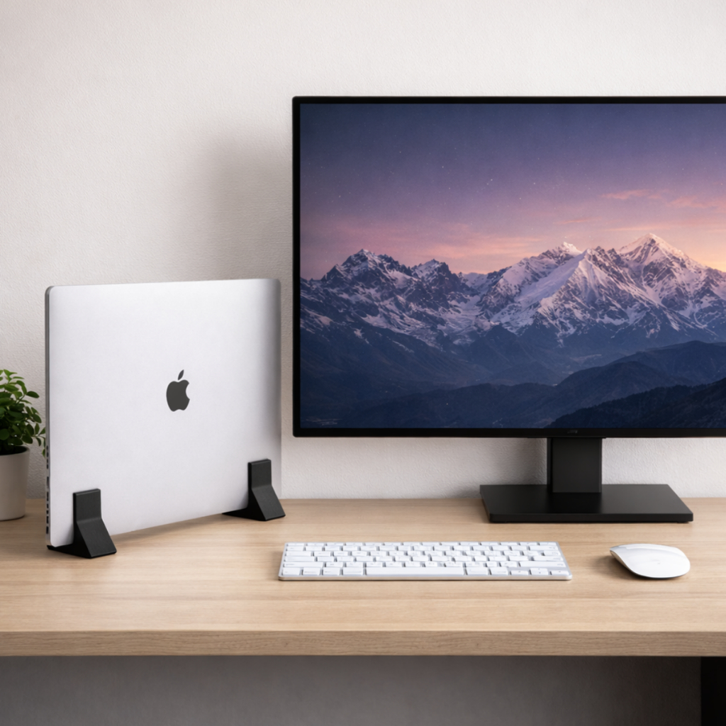 Suporte Vertical Notebook Fechado com Adesivo Dupla Face | Organizador de Mesa para Laptop