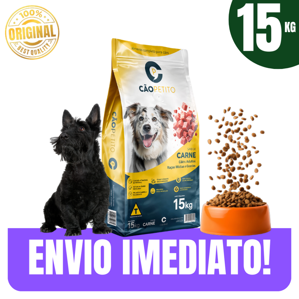 Ração p/ cachorro 15kg carne raças médias e grandes controle de tártaro - Envio Imediato