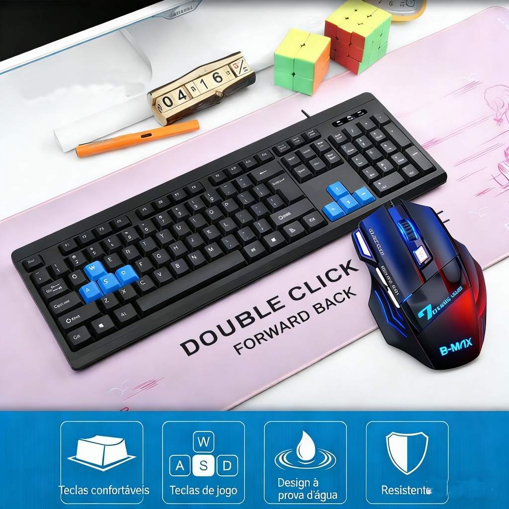 Kit Teclado Mouse Gamer X7 RGB 7 Botões DPI 1200-3200 Ergonômico Compatível com HP Dell Lenovo Asus Acer Macbook