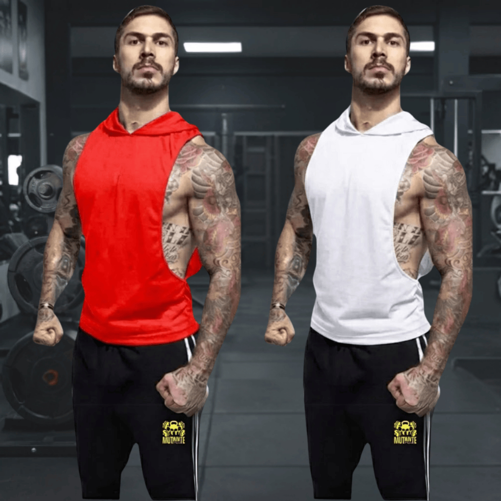 Kit 2 Regata Cavada Masculina Musculação Academia toca Blusa com capuz