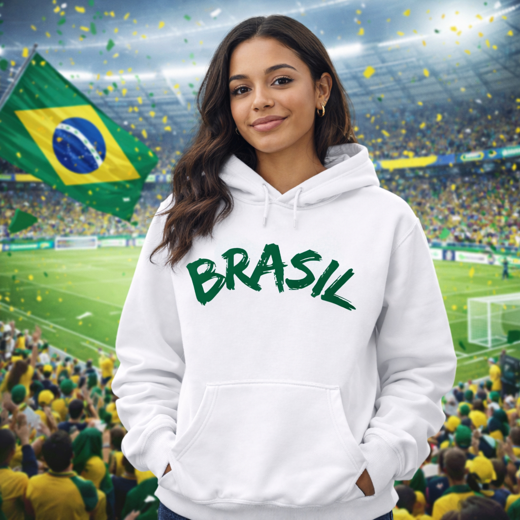 Blusa de Frio Brasil Futebol Copa do Mundo Brasileiro Com Capuz Flanelada