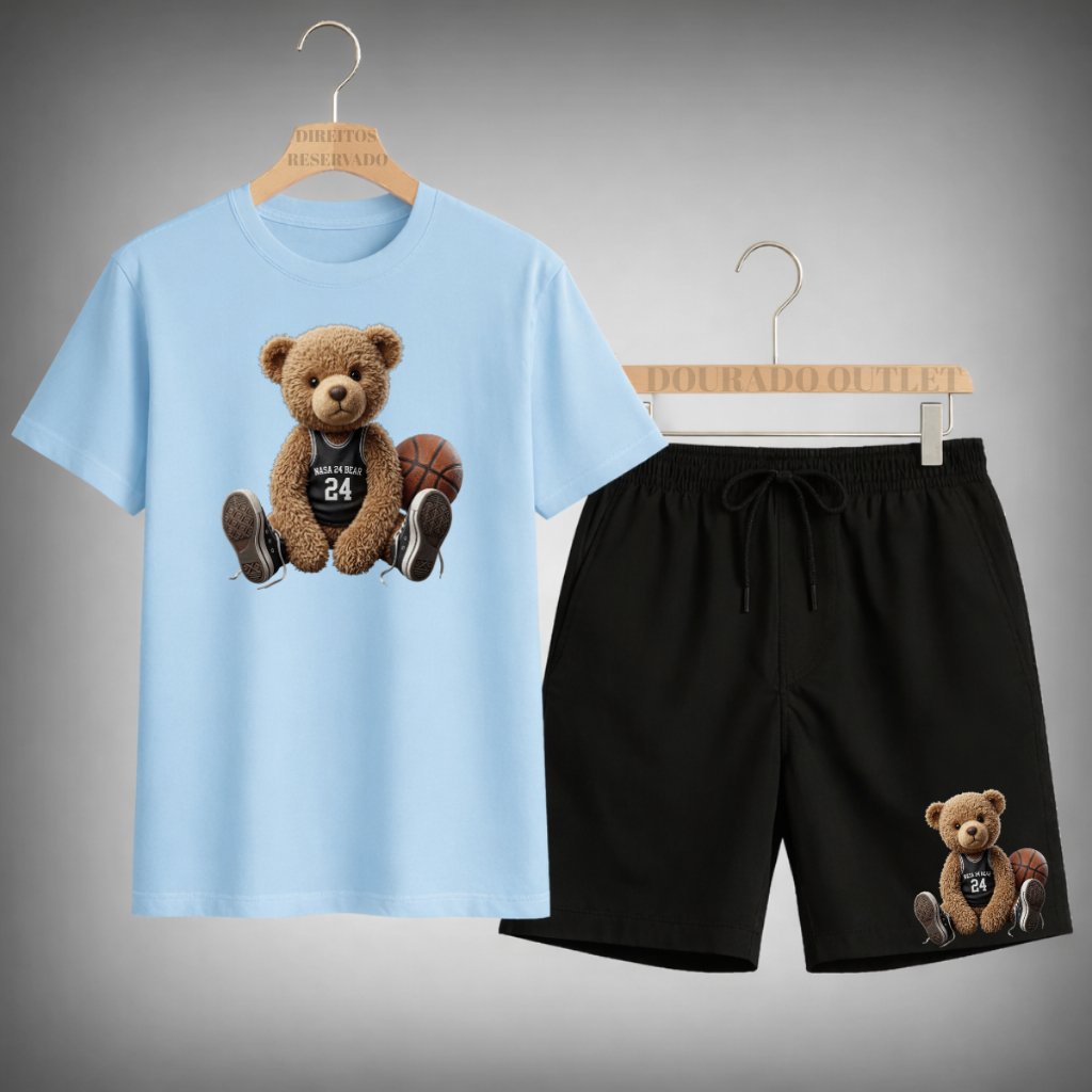 Conjunto Camiseta + Shorts Mauricinho Masculino URSO BASQUETE Lançamento Alta Qualidade Exclusivo Primavera Verão