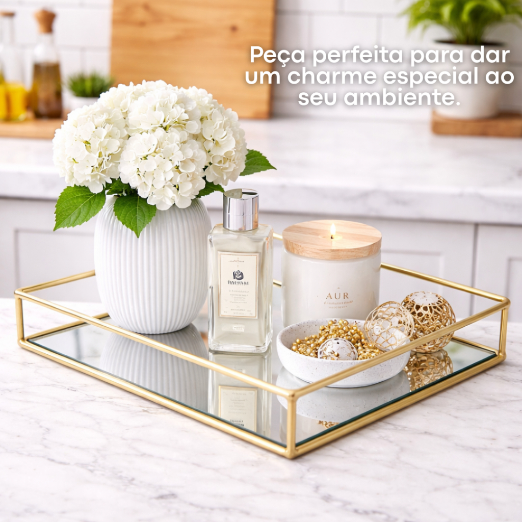 Bandeja Decorativa Espelhada Redonda Retangular Arredondada