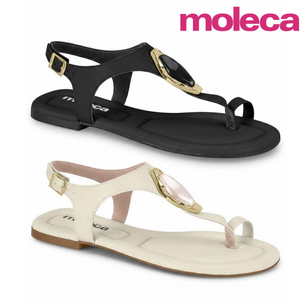 Sandália de Dedo Feminina Moleca Rasteira Casual Delicada Tamanco Pedraria Rasteirinha Confortável