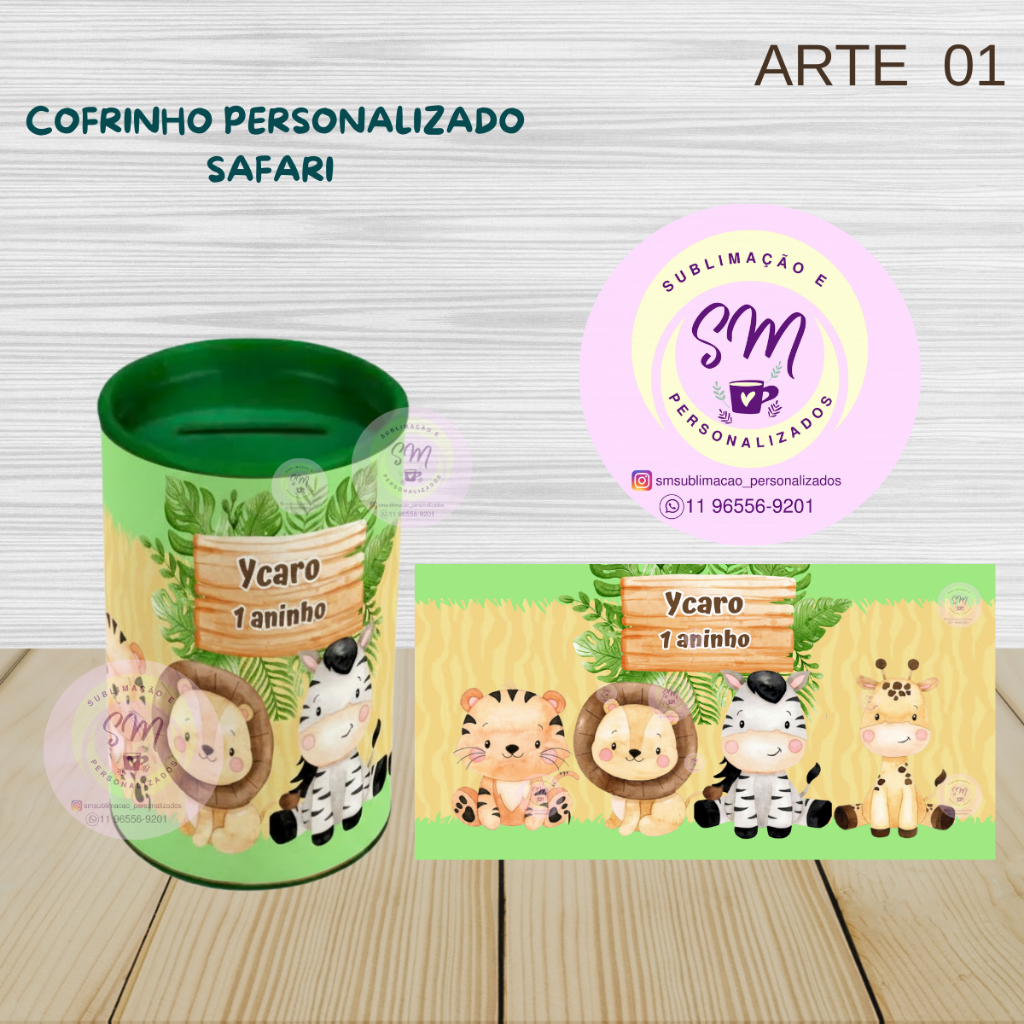 Kit Cofrinho + Adesivo Fotográfico Para Personalizar- Tema Safari - Pegue e Monte Lembrancinhas personalizadas, SAFARI,