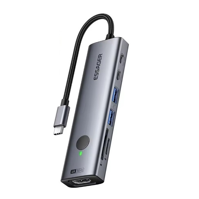 Hub Usb-c Essager 7 Em 1 Adaptador Hdmi 4k Leitor Cartão Sd