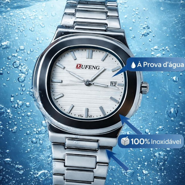 Relógio Masculino Quadrado Xufeng Vidro Luxo e Estilo Executivo | Pulseira de Aço Inox Ajustável | Prova d’Água Uso Diár