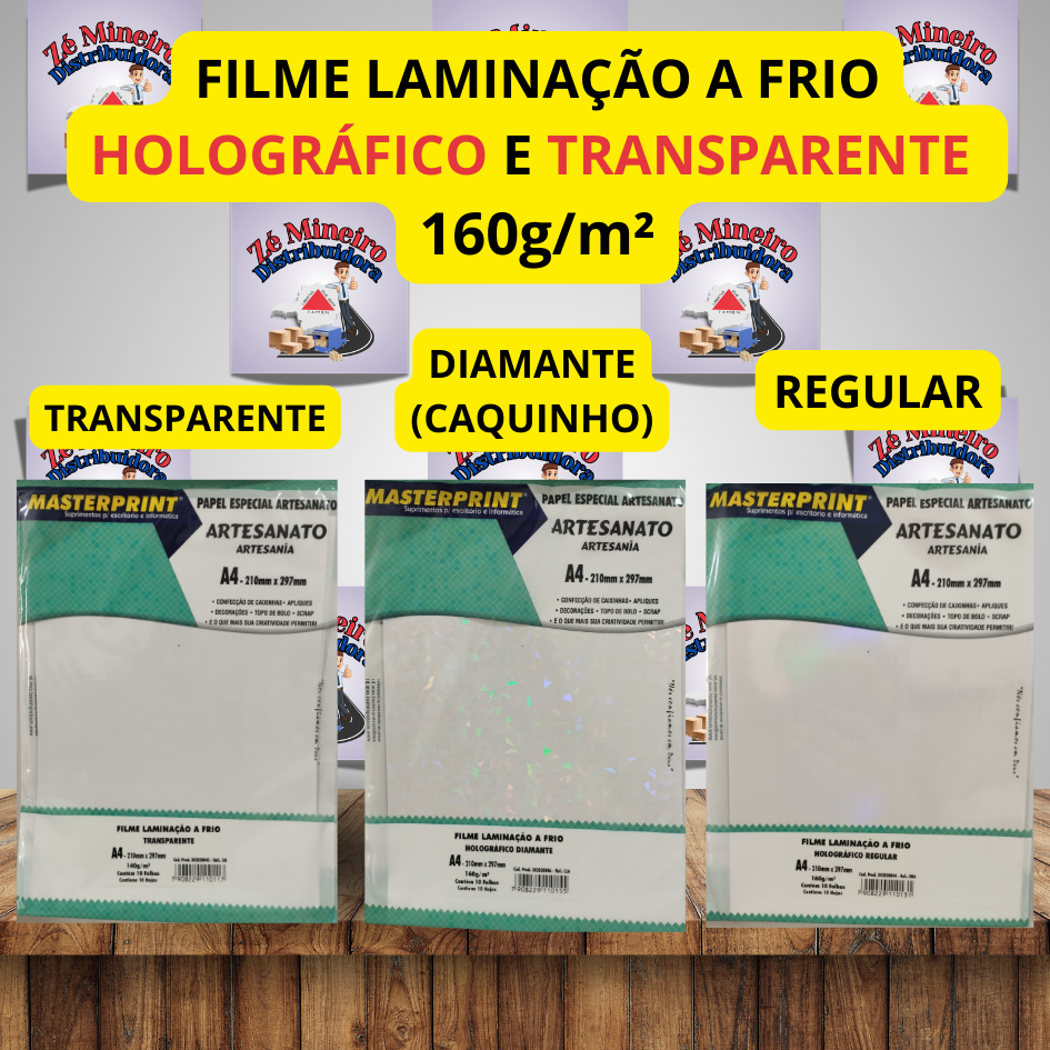 Filme para Laminação a Frio 160g A4 Transparente e Holográfico Masterprint