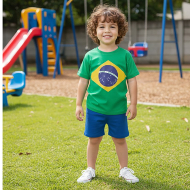 Camiseta Verde Infantil Bandeira do Brasil 100% Algodão Copa Do Mundo 2026