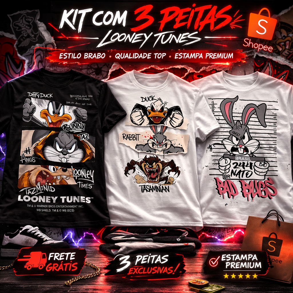 Camisa Estampadas kit 3 camisetas Casual Promoção em Oferta na Shopee