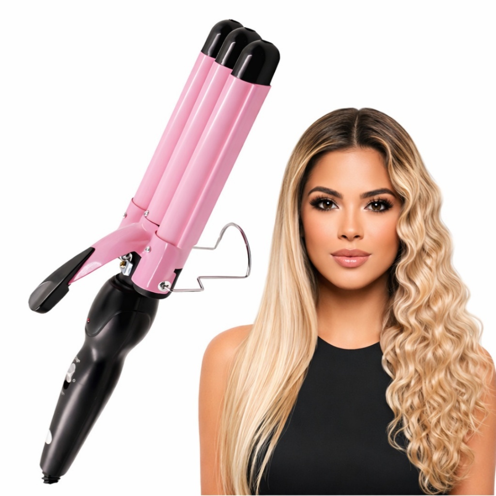 modelador cabelo cerâmica trionda ondulador bivolt cor rosa e dourado voltagem bivolt