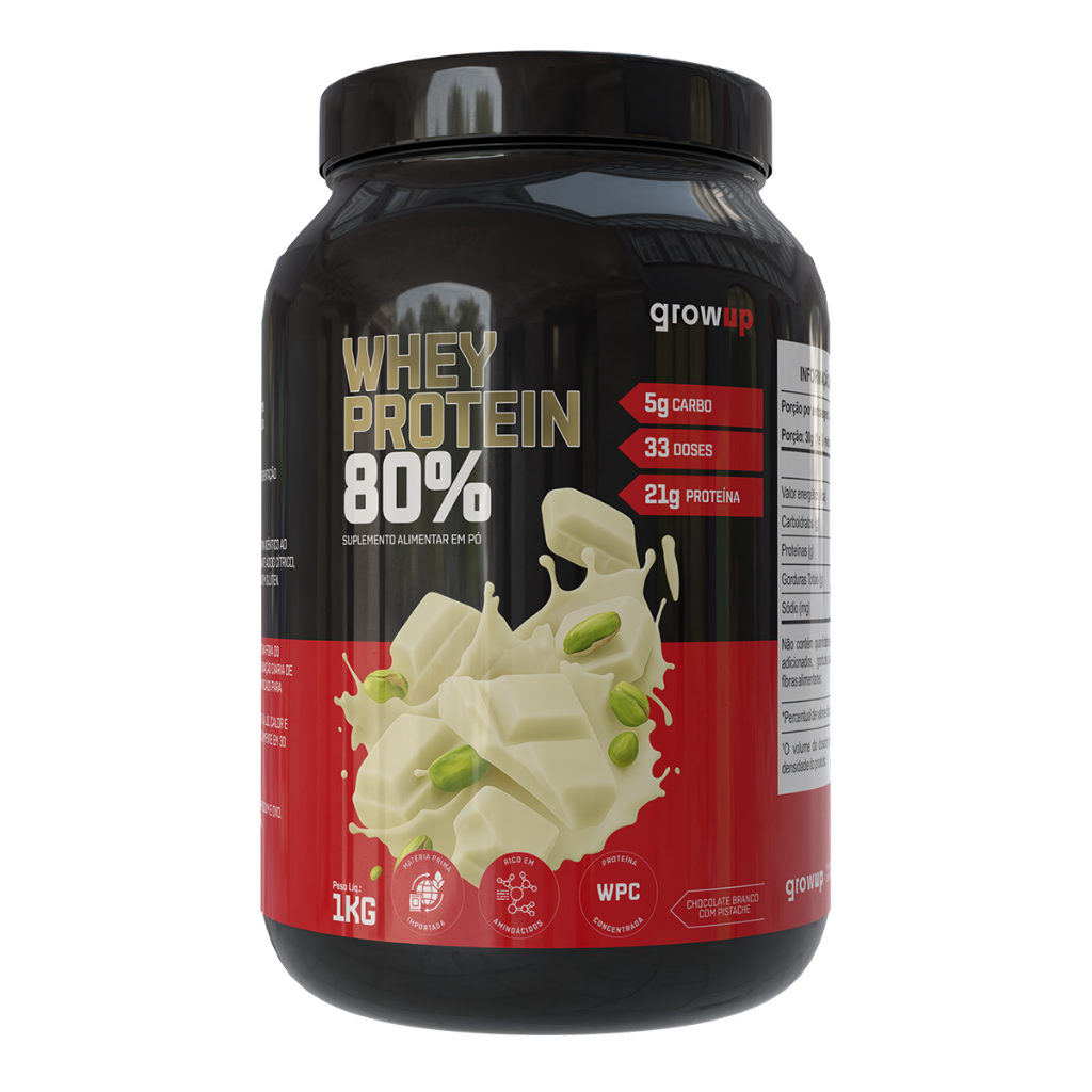80% Whey Protein Concentrado Pote 1kg Growup - Rende 33 doses - WPC - 21G de proteína por dose