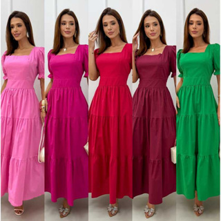 Vestido Longuete Manga Princesa Tecido Tricoline Liço 100% Algodão em Oferta na Shopee