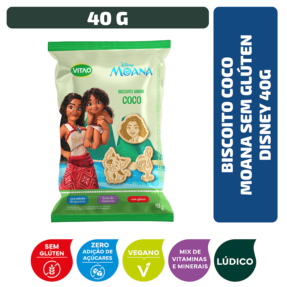Biscoito Coco Moana Sem Glúten Disney 40g em Oferta na Shopee
