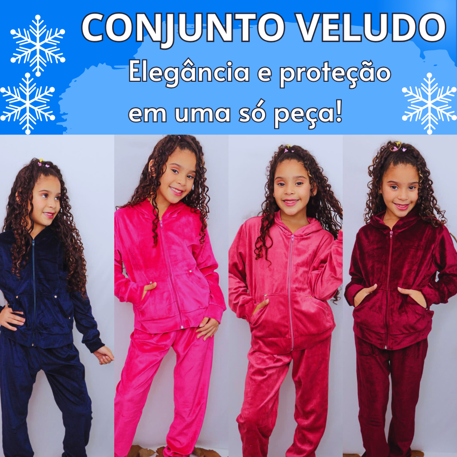 Conjunto Infantil Juvenil PLUSH Veludo Inverno | Menina | Quentinho e Confortável Tam 4 a 14