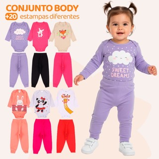 Kit 8 Peças de Roupas para Bebê Menina (4 Body Longo + 4 Calça Mijão)Kit 4 Conjunto Body …