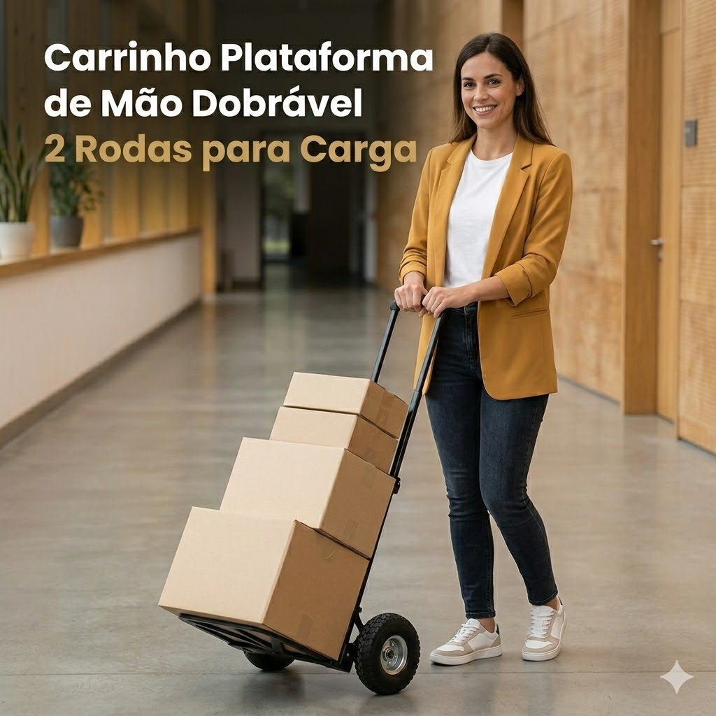 Carrinho Plataforma de Mão Dobrável 2 Rodas para Carga até 40Kg Reforçado Corda de Fixação